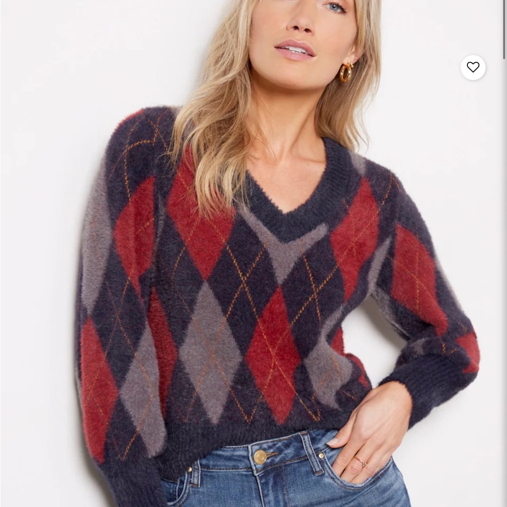 Argyle Patterned Sweater - Red and Gray
